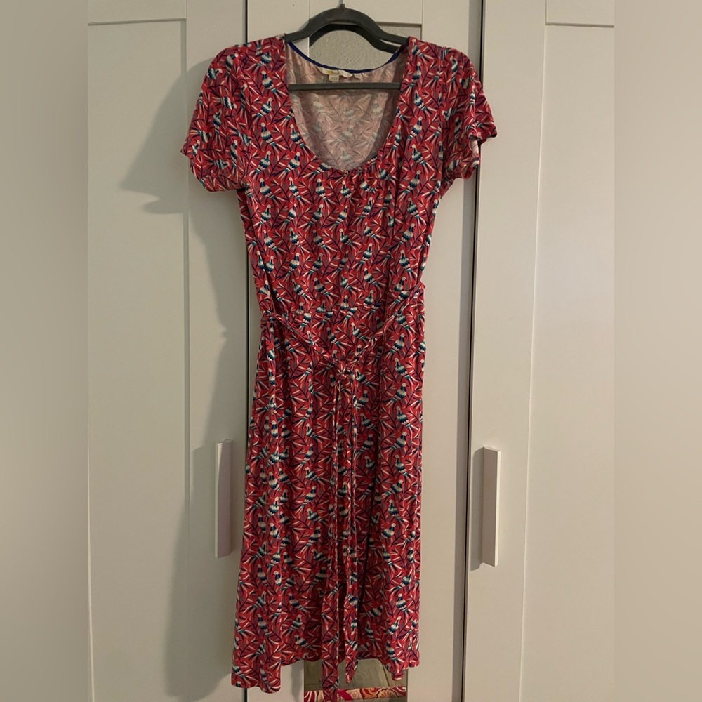 Boden Pink Dress with bird print Sz. 8